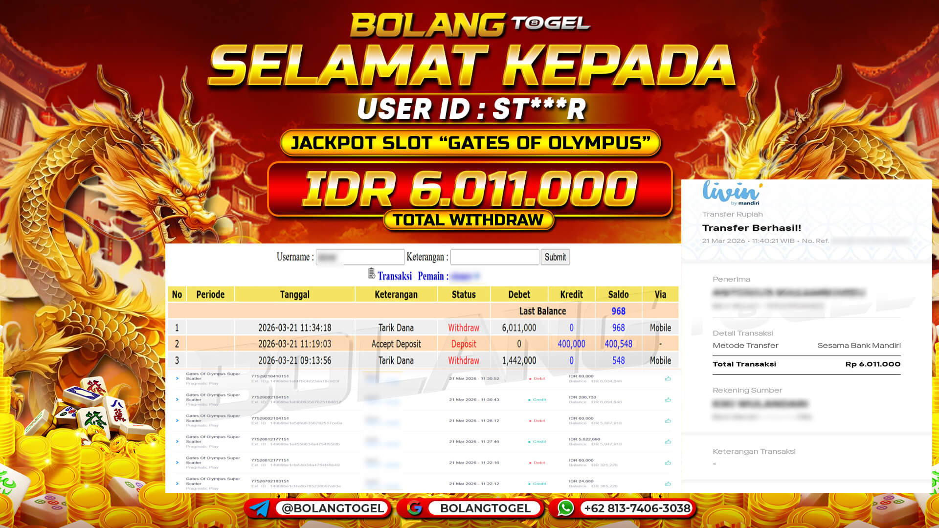 Bukti jackpot SLOT GATES OF OLYMPUS SUPER SCATTER BOLANGTOGEL - gambar 1